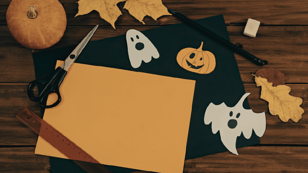 cute construction paper Halloween decorations on a table for apartment decorations