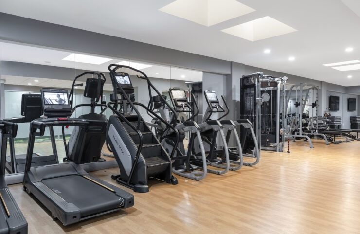 treadmills and ellipticals in the fitness center 