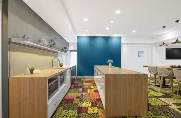 resident lounge kitchen with sink, microwave, dishwasher
